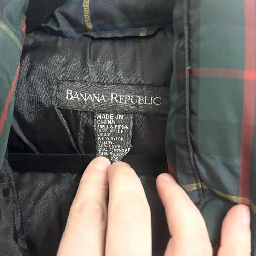 EUC Men's Banana Republic Puffer Down Filled Plaid Vest - sz XS